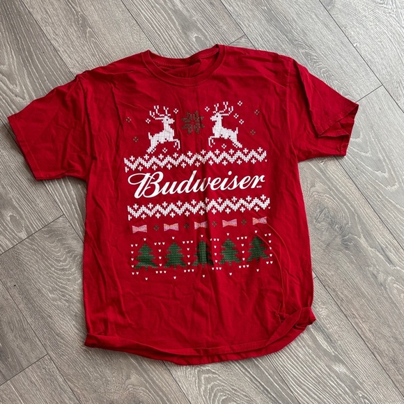 Budweiser Festive Red Tee with Reindeer - Picture 1 of 3